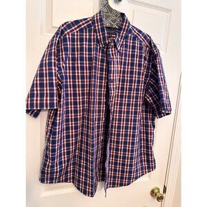 Mason James Red blue and white plaid button down collared shirt